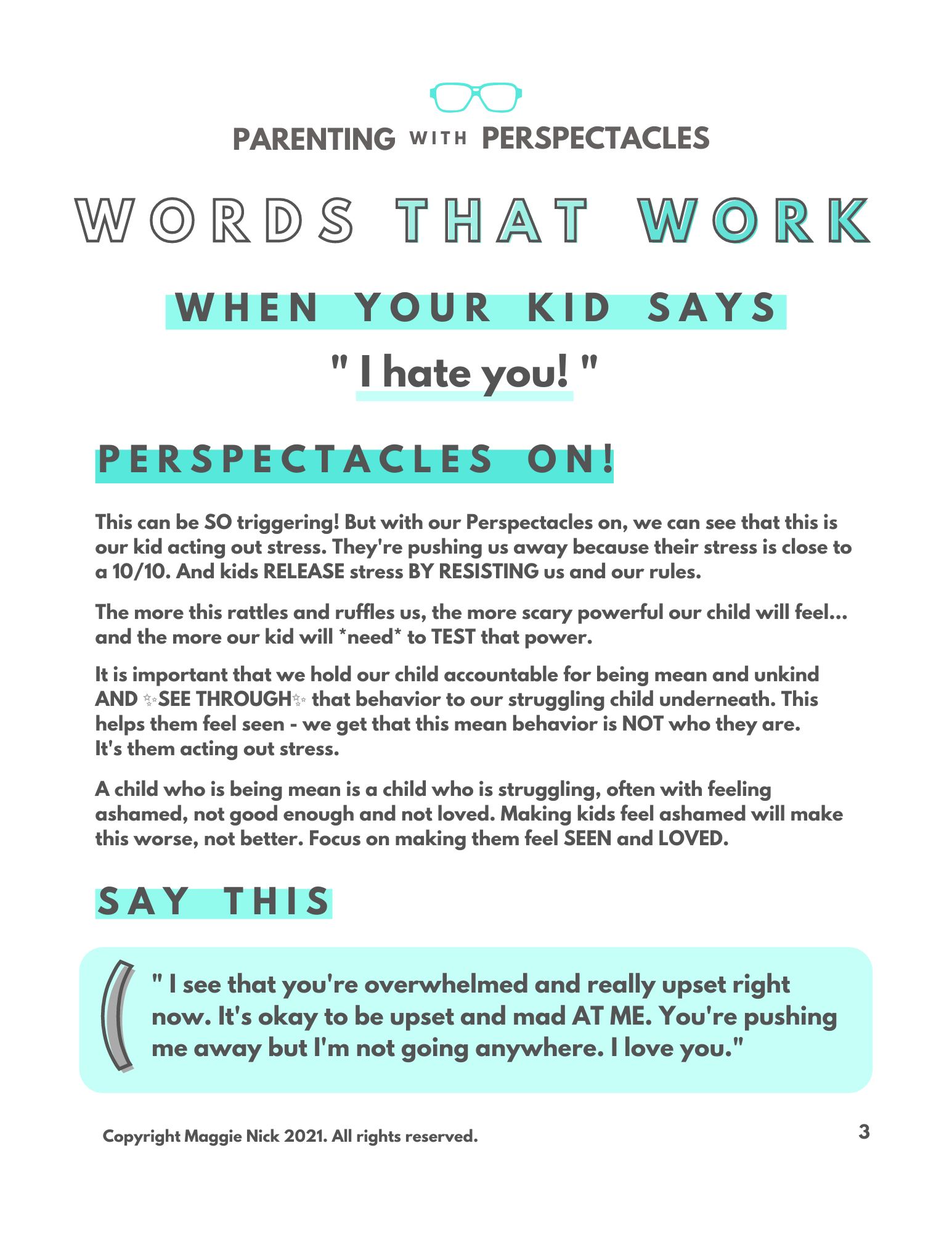 Sample page from Words That Work - What to say when your kid says, "I hate you!"